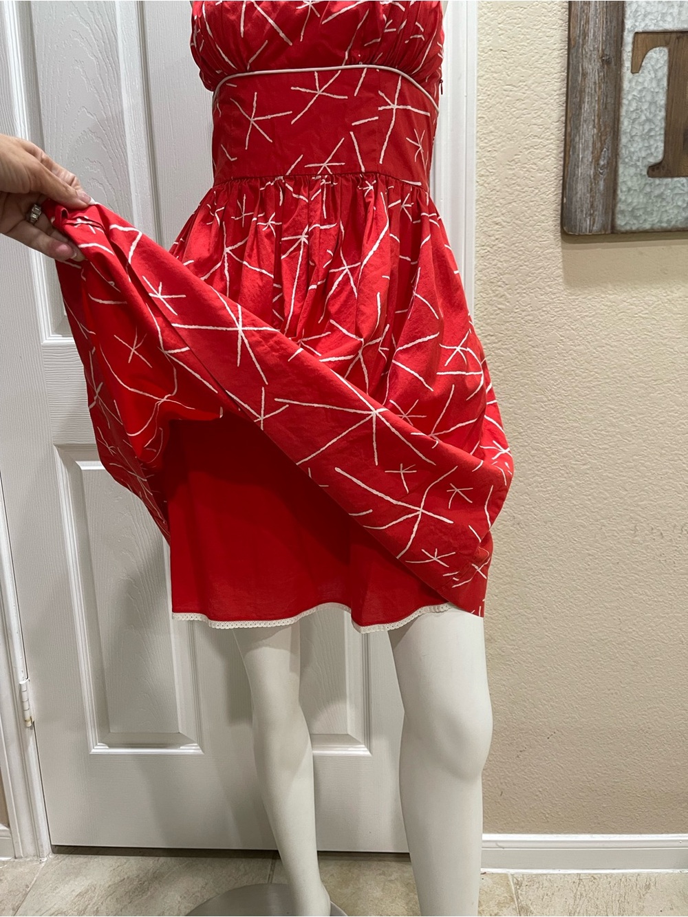 Vintage Anthropologie Girls From Savoy in Red "Nostalgic Asterisk" Dress Size 4 - Picture 8 of 14